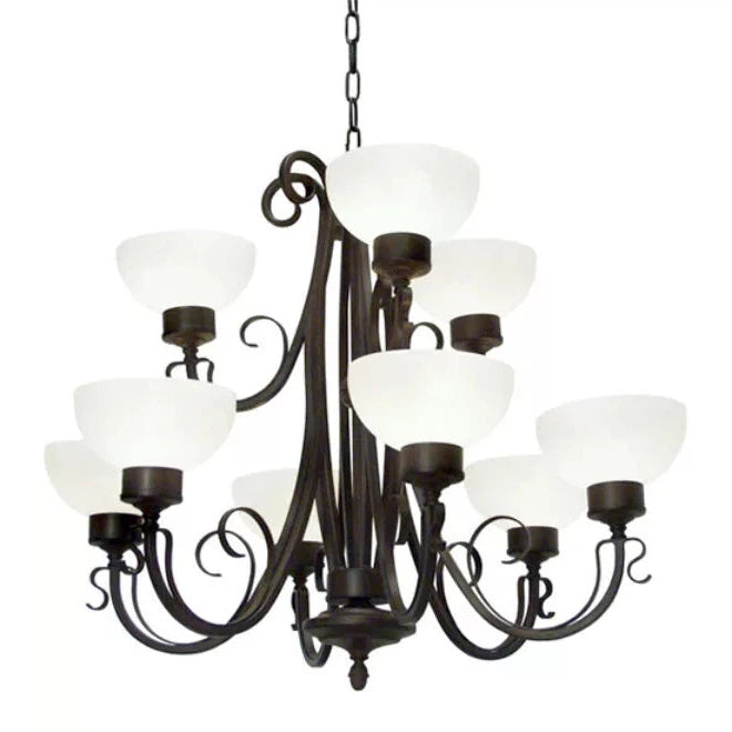 2nd Ave Lighting Mirasol 36" 9-Light Whitestone Idalight Shade Rustic Iron Frame Chandelier