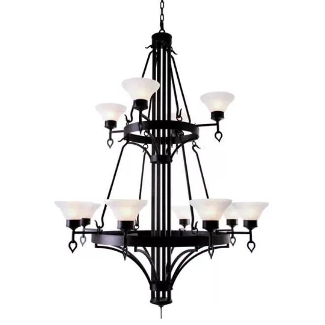 2nd Ave Lighting Savino 48" 12-Light White Opal Glass Shade Chestnut Two Tier Chandelier
