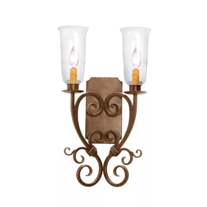 2nd Ave Lighting Thierry 14" 2-Light Clear Hurricane Glass Shade Antique Rust Wall Sconce
