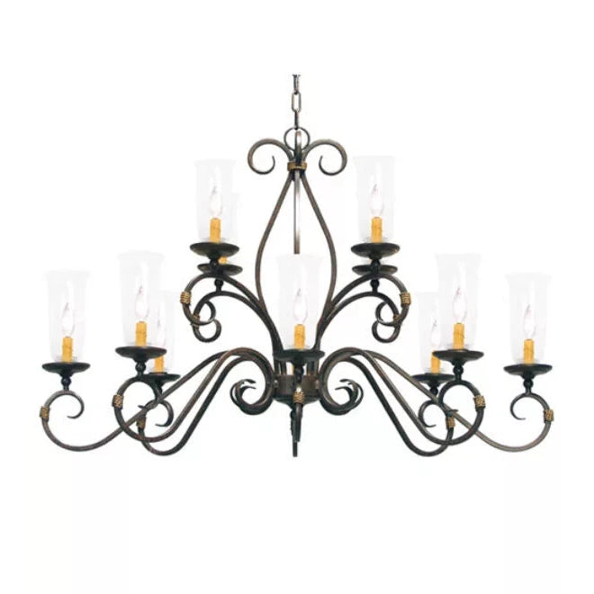 2nd Ave Lighting Zola 4" 12-Light Clear Glass Hurricane Style Glass Shades Two Tier Cajun Spice Chandelier