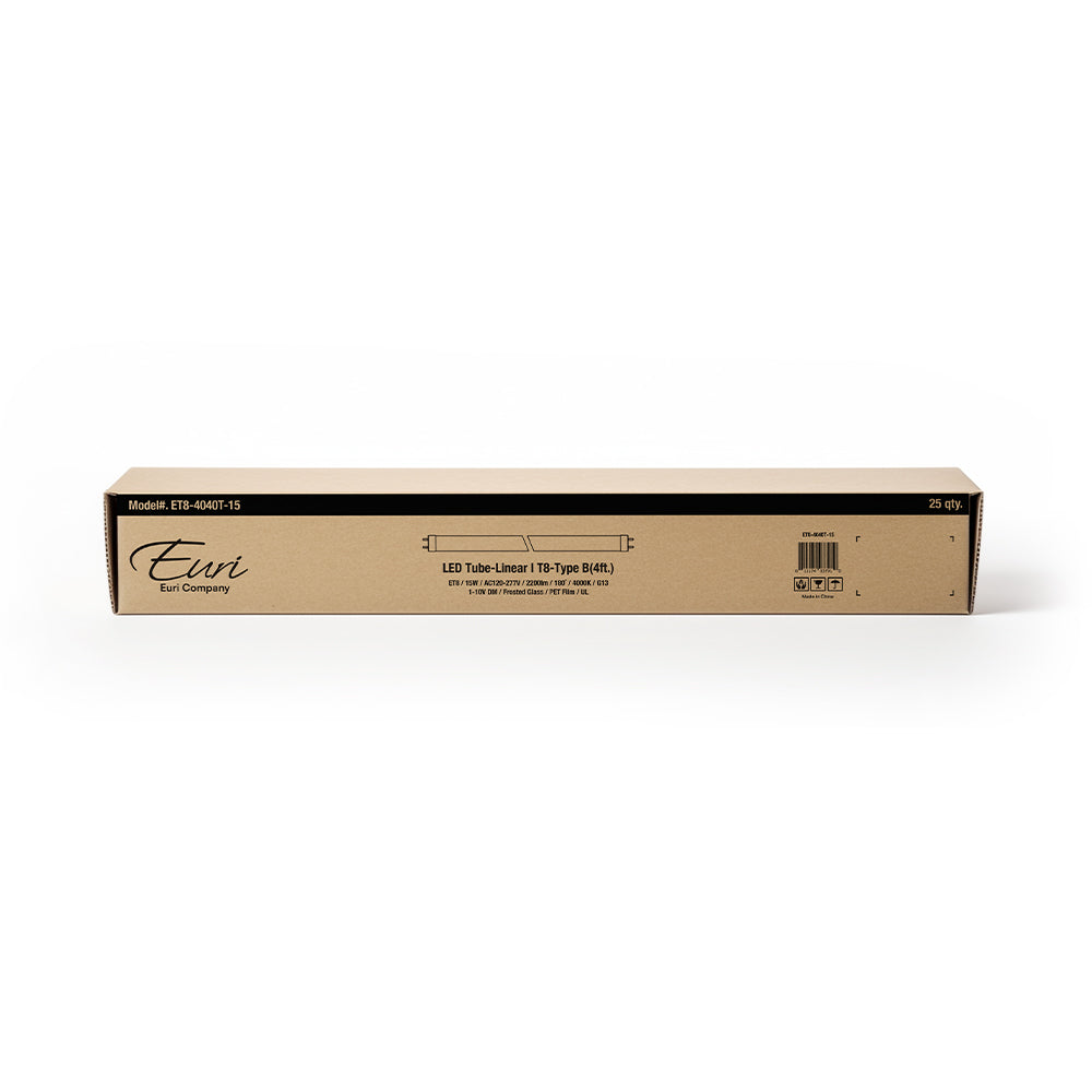 Euri Lighting Commercial LED 15-Watt 4000K T8 4ft. Linear Tube Type B Ballast Bypass