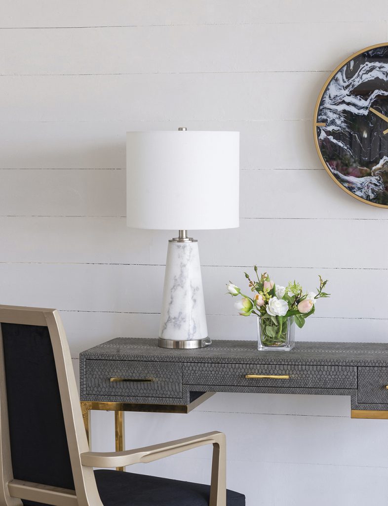 A&B Home 13" x 26" Bundle of 8 White Marble Cone-Shaped With Silver Base and Drum Shade Table Lamp