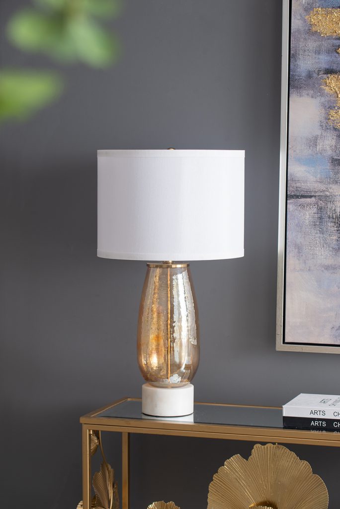 A&B Home 14" x 26" Bundle of 12 Amber Glass Table Lamp With White Drum-Shaped Shade