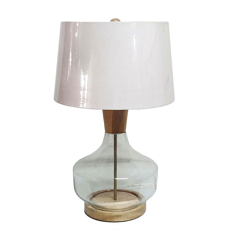 A&B Home 15" x 24" Bundle of 12 Clear Glass With Wooden Base Table Lamp and White Drum Shade