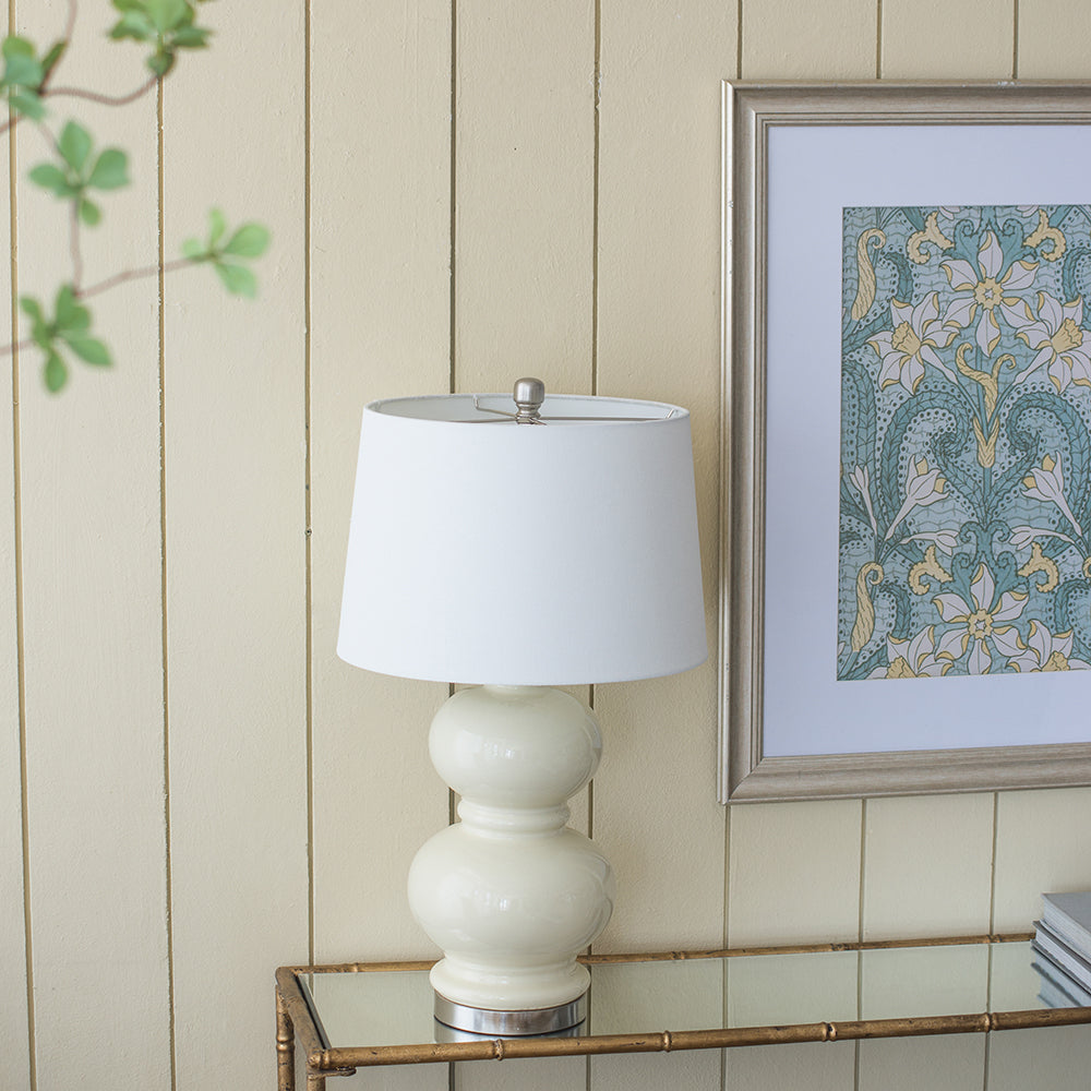 A&B Home 15" x 27" Buttery Yellow Stacked Globe Ceramic Table Lamp With Ivory Drum Shade
