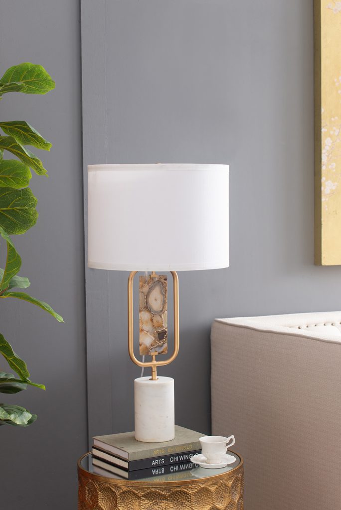 A&B Home 15" x 28" Bundle of 10 Agate and Gold Table Lamp With Drum-Shaped Shade