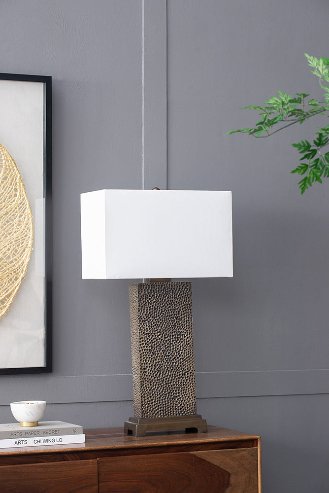 A&B Home 16" x 29" Bundle of 9 Rectangular White Shade With Vintage Gold Textured Frame Table Lamp