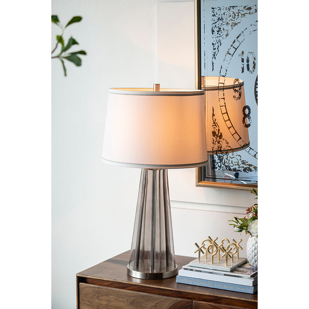 A&B Home 16" x 30" Bundle of 9 Gray Tone Cone-Shaped Glass With Metal Table Lamp And White Drum Shade