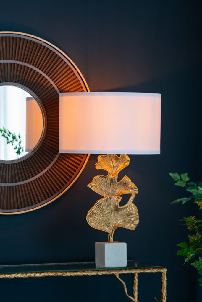 A&B Home 17" x 30" Bundle of 10 Gold Ginkgo Leaf Table Lamp with Marble Base and White Drum Shade