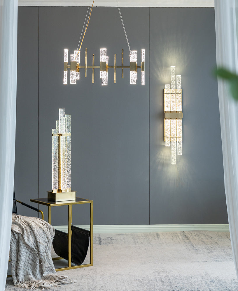 A&B Home 22" x 80" Bundle of 7 Crystal Table Lamp With Gold Metal Base