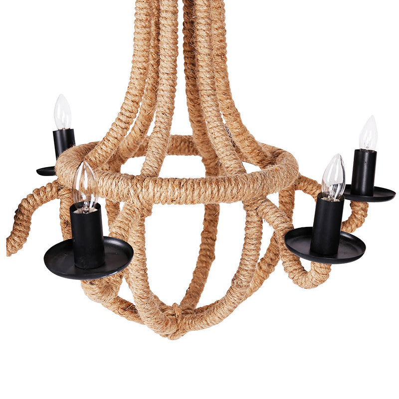 A&B Home Bundle of 5 Ordway 25" x 27" 4-Light Brown Rope With Black Iron Frame Chandelier