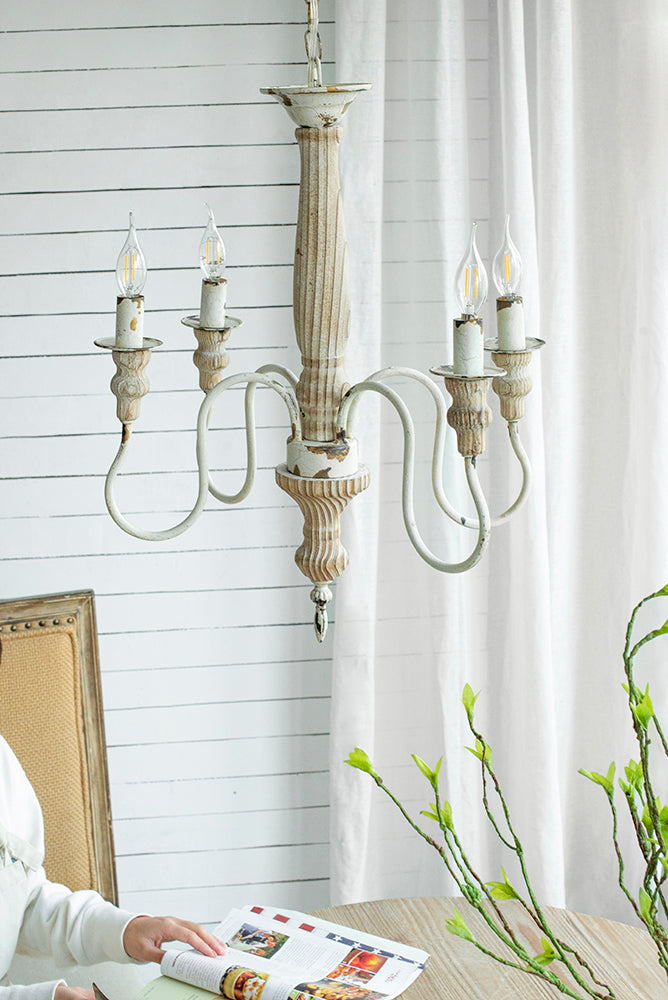 A&B Home Bundle of 7 18" x 25" 4-Light Distressed White Wooden Chandelier
