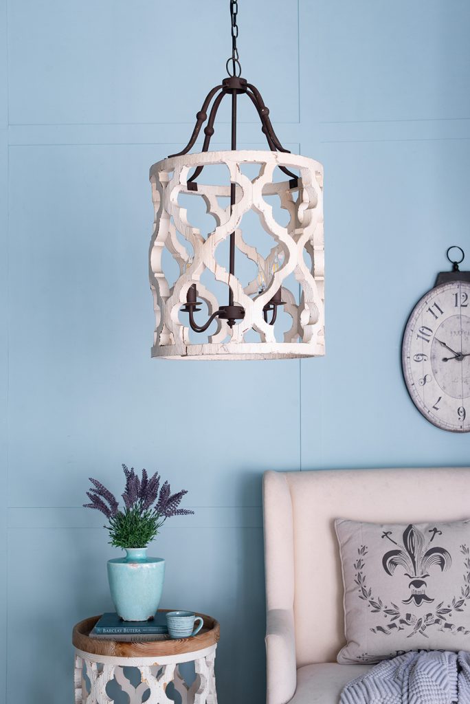 A&B Home Bundle of 7 Jolette 19" x 34" 4-Light Distressed White Wooden Chandelier With Antique Bronze Metal Fixture