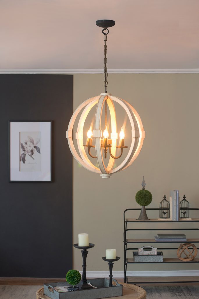 A&B Home Calder 22" x 28" Bundle of 5 6-Light Distressed White Wooden Chandelier