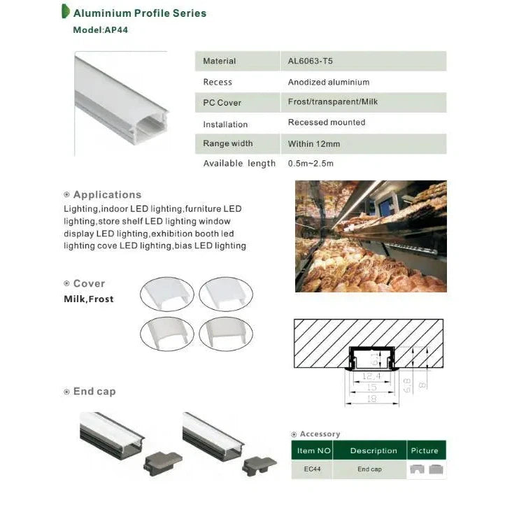 Abba Lighting Aluminum Rectangular Channel LED Strip Light Black Cover End Caps