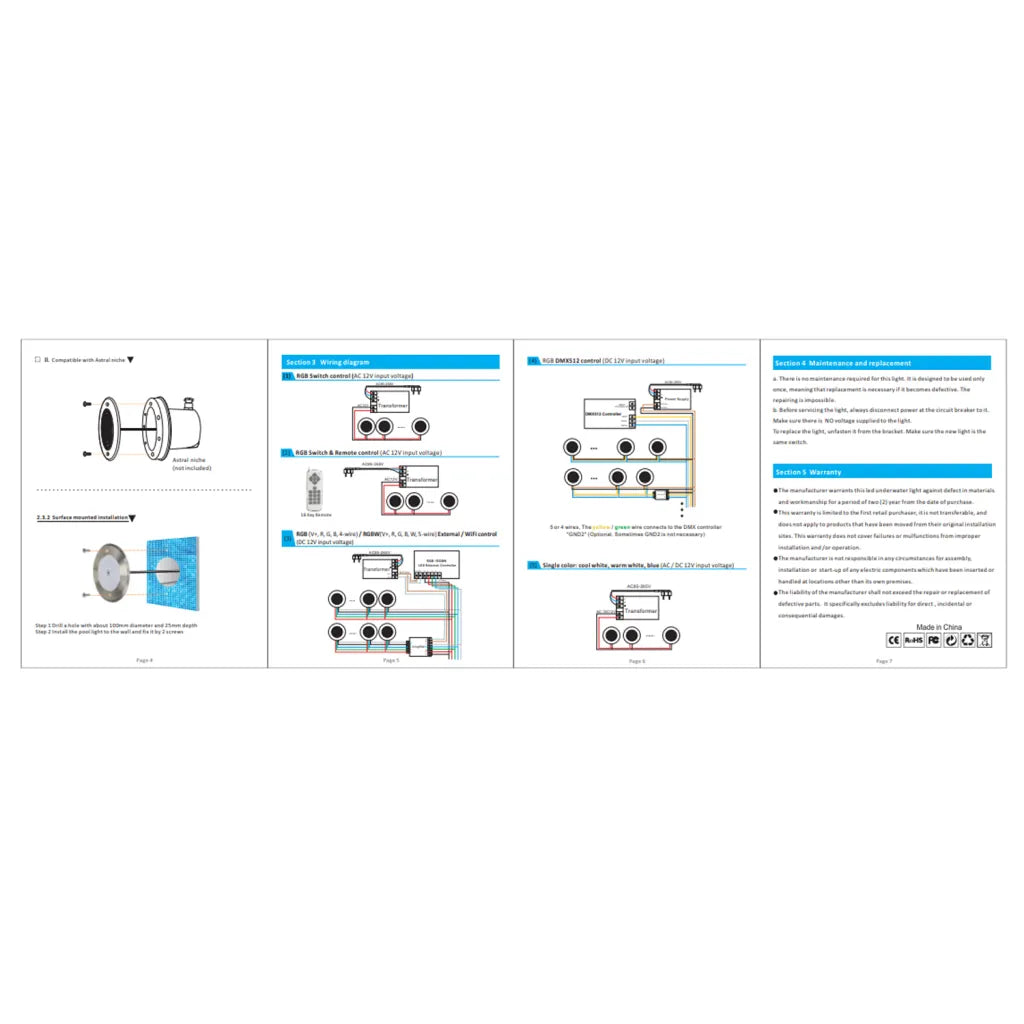 Abba Lighting PL54 RGB 2 Wire 150ft Pool Light