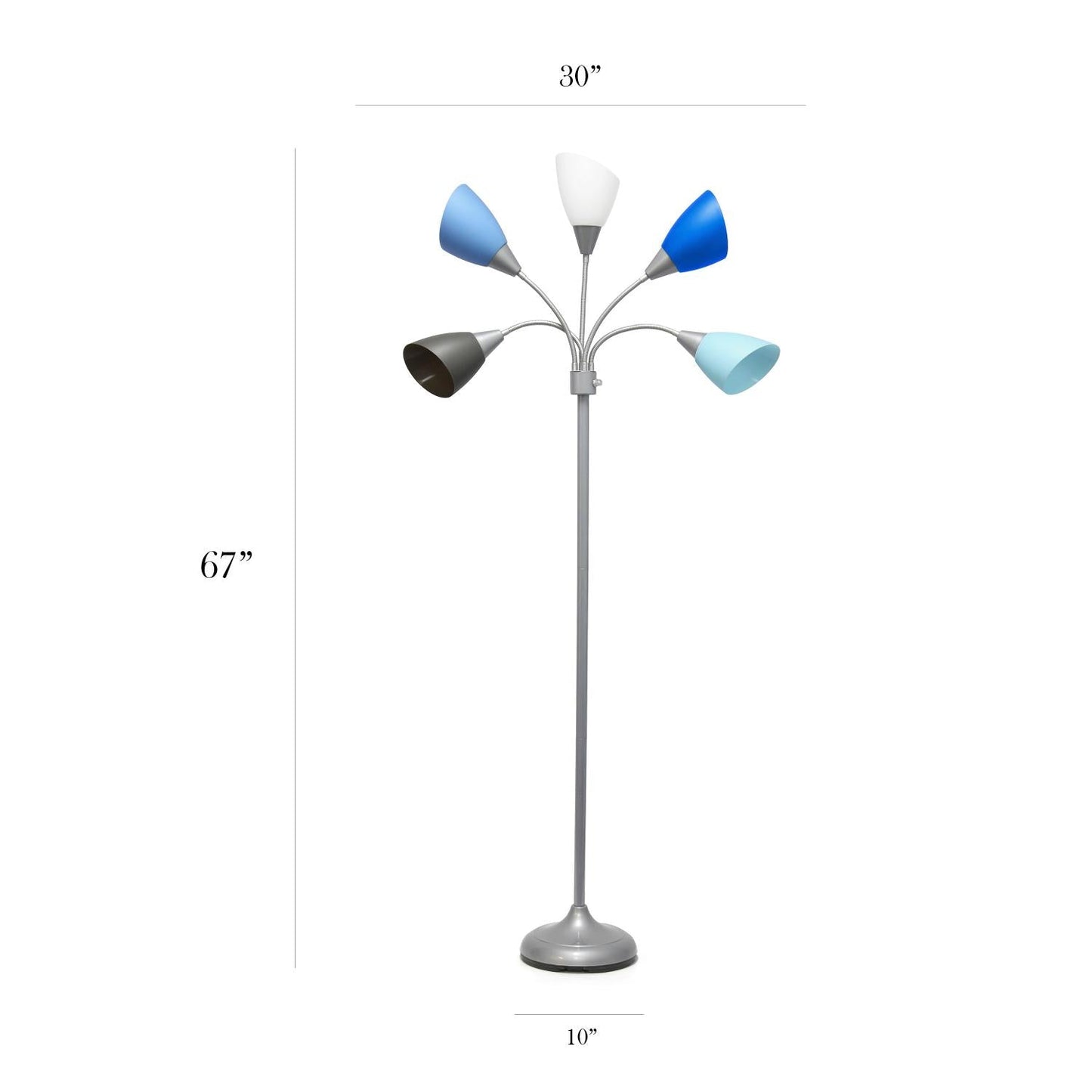 All The Rages 67" Silver 5-Light Adjustable Gooseneck Floor Lamp With Blue, White & Gray Shades