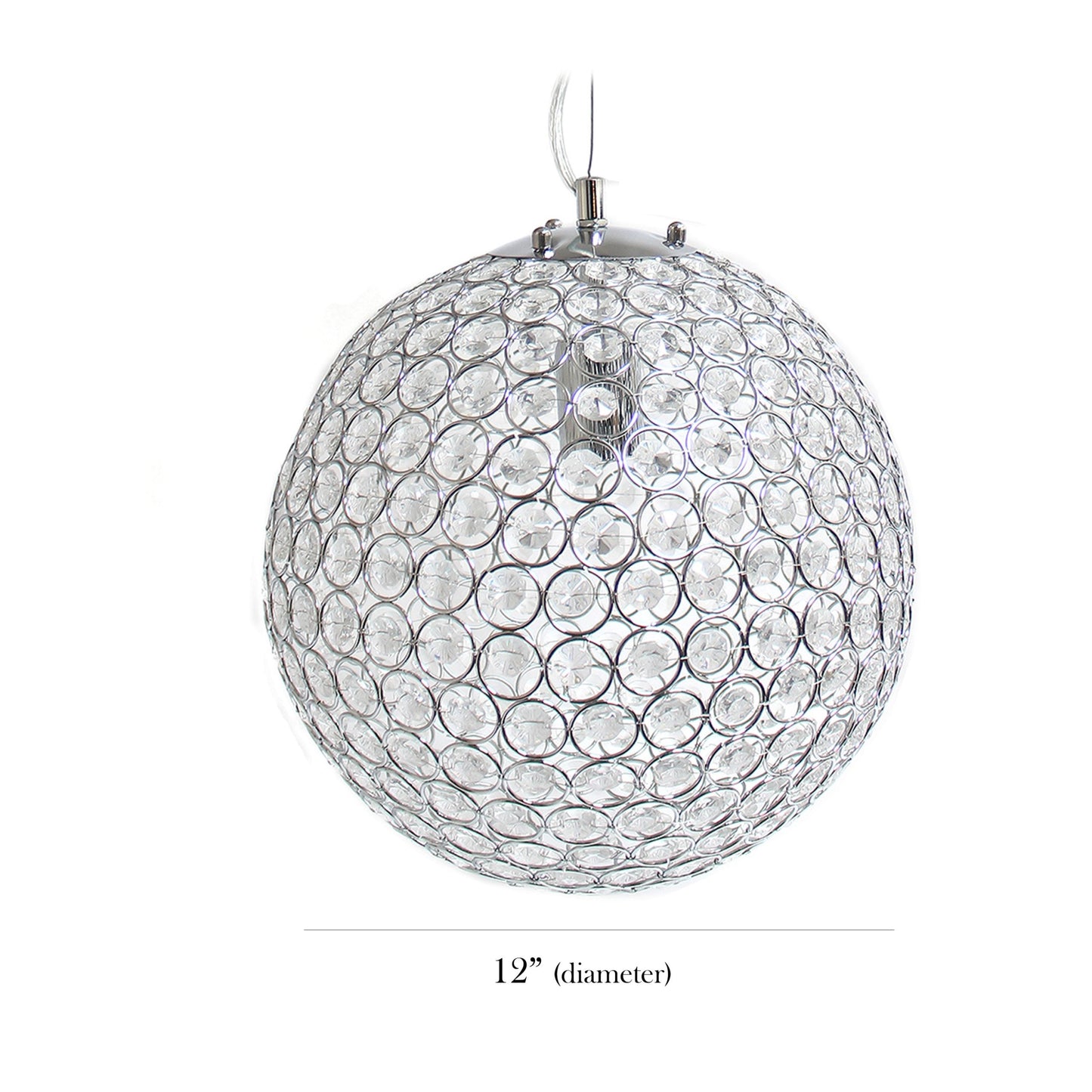 All The Rages Elegant Designs 12" Round Genuine Crystal Ball Pendant Sphere With Chrome Accents