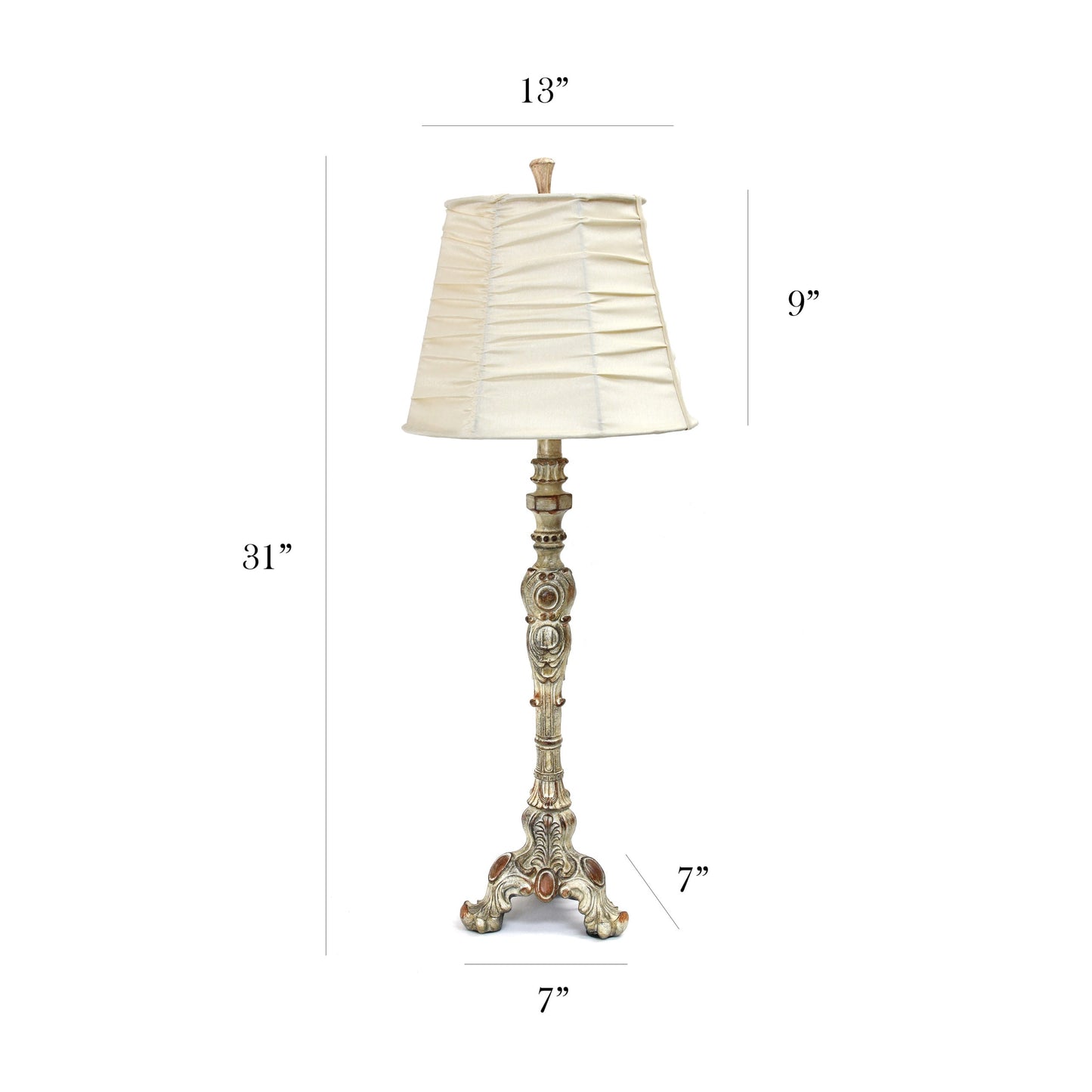 All The Rages Elegant Designs Antique Style Buffet Table Lamp With Cream Ruched Shade
