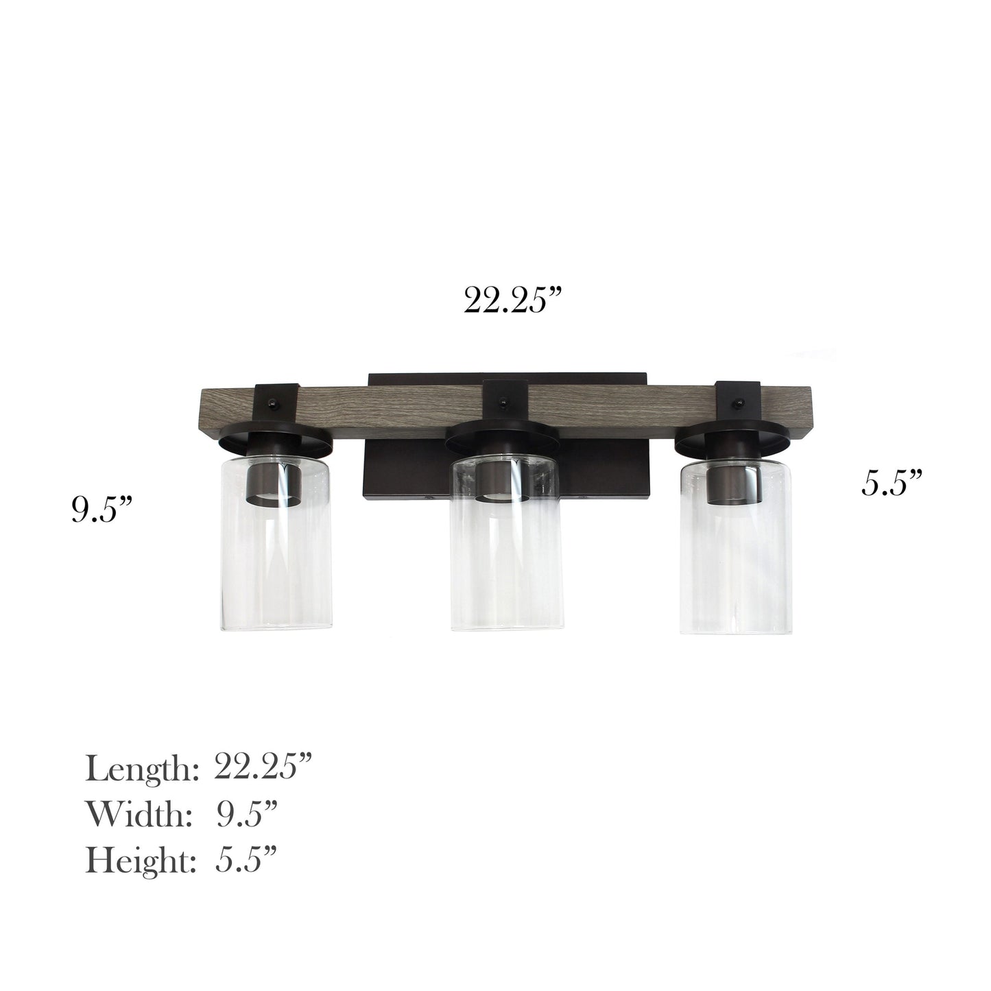All The Rages Elegant Designs Gray 3-Light Industrial Rustic Bath Vanity Light In Restored Wood Look