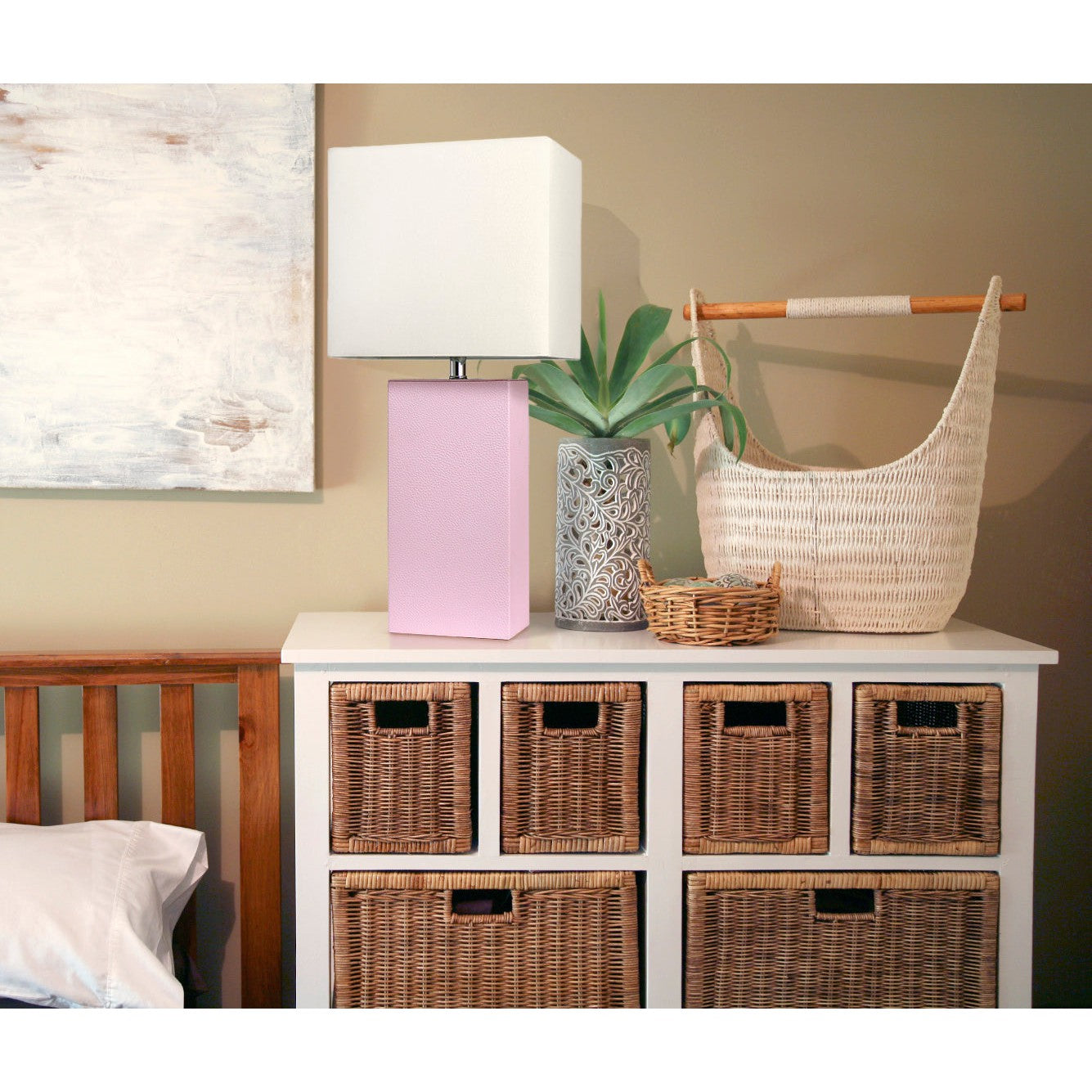 All The Rages Elegant Designs White Fabric Shade And Blush Pink Finish Modern Leather Table Lamp