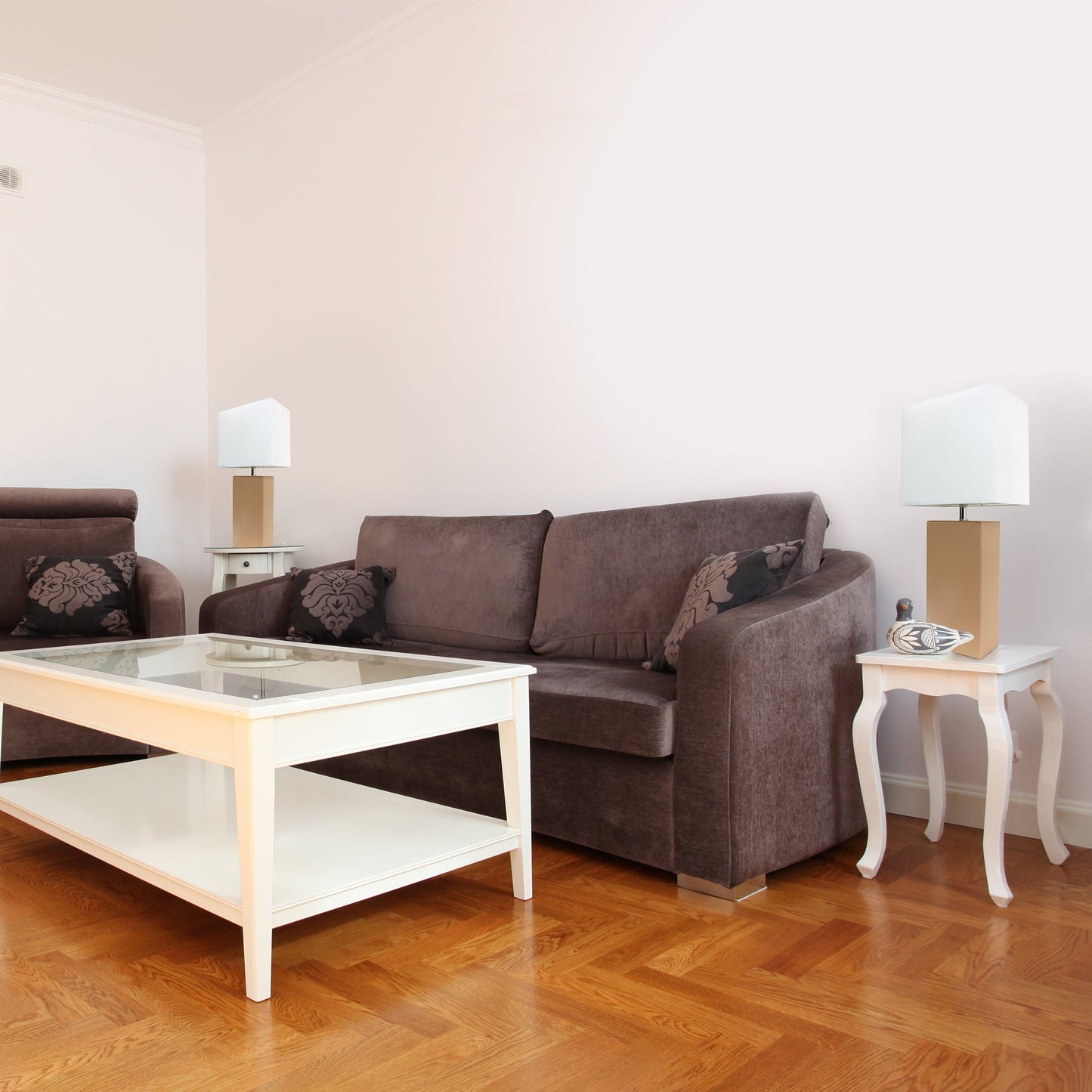 All The Rages Elegant Designs White Fabric Shades & Beige Finish 2-Piece Modern Leather Table Lamps