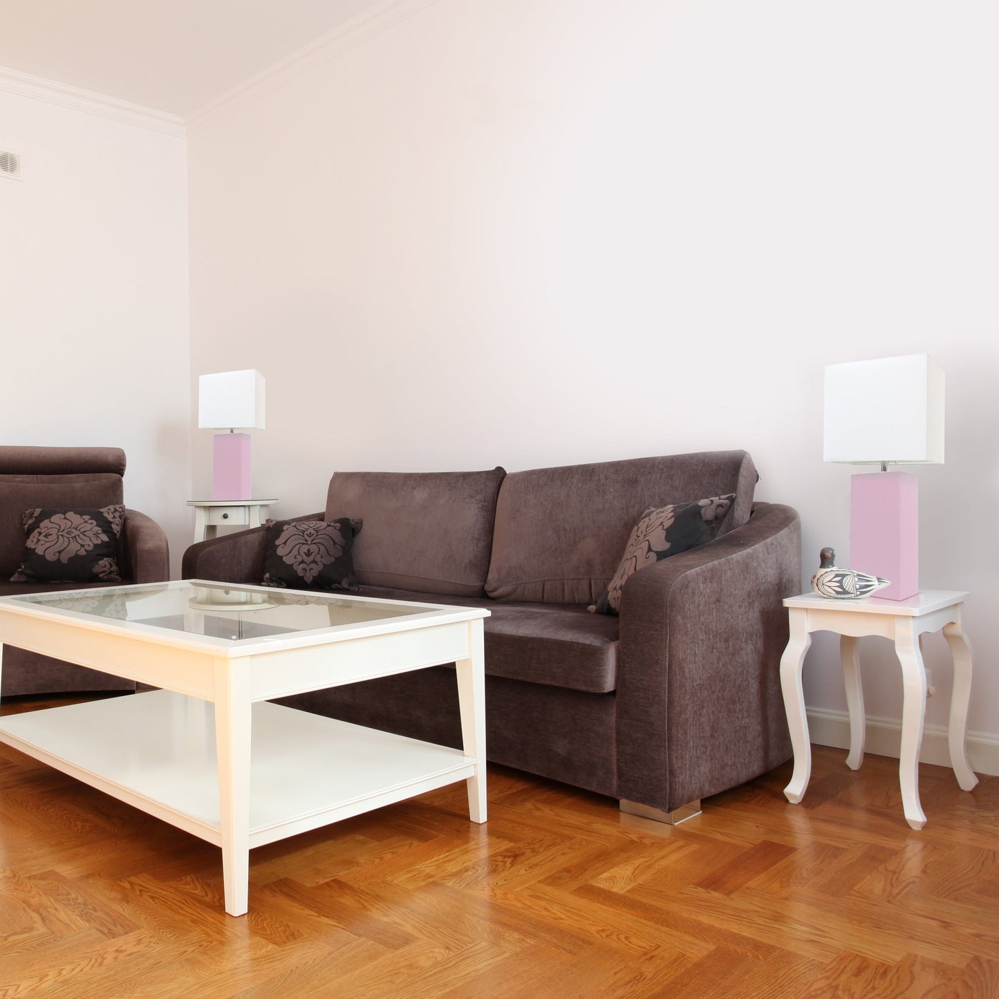 All The Rages Elegant Designs White Fabric Shades & Blush Pink Finish 2-Piece Modern Leather Table Lamps