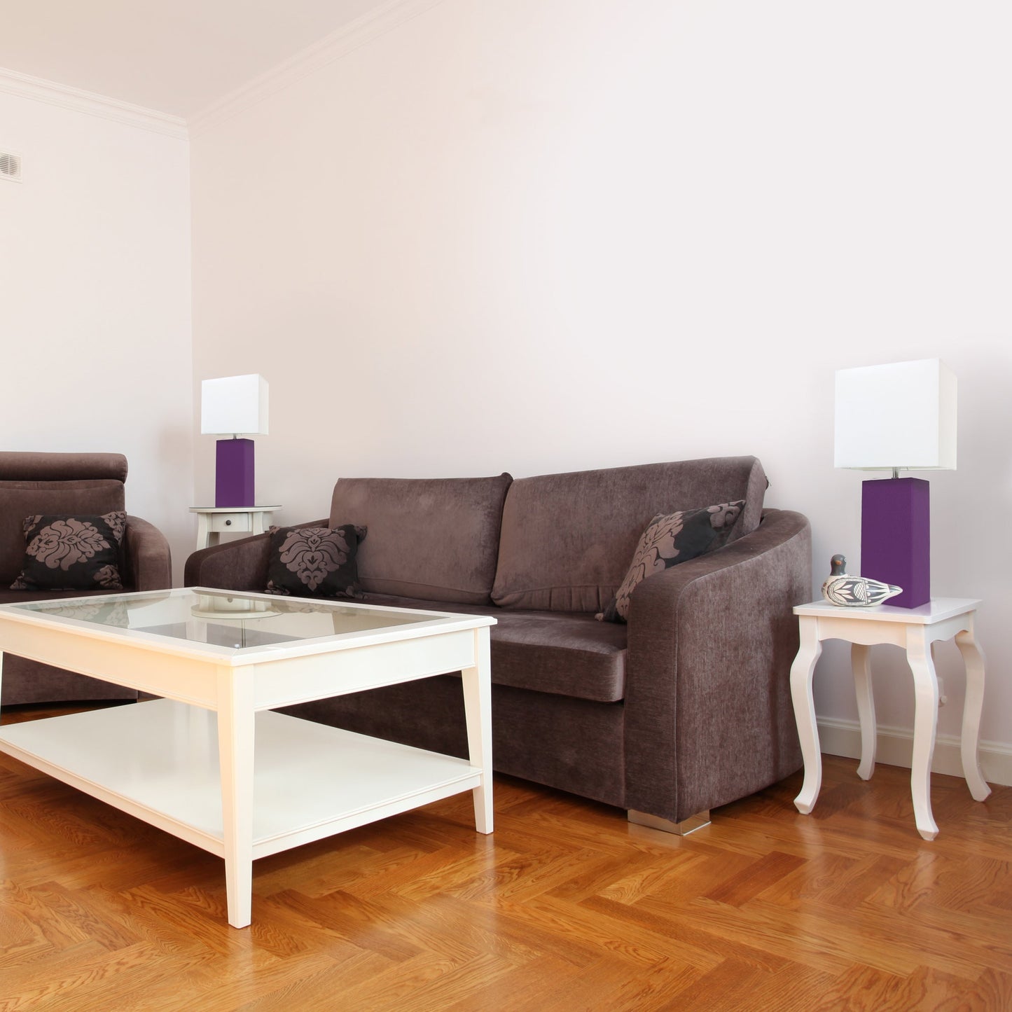 All The Rages Elegant Designs White Fabric Shades & Eggplant Finish 2-Piece Modern Leather Table Lamps