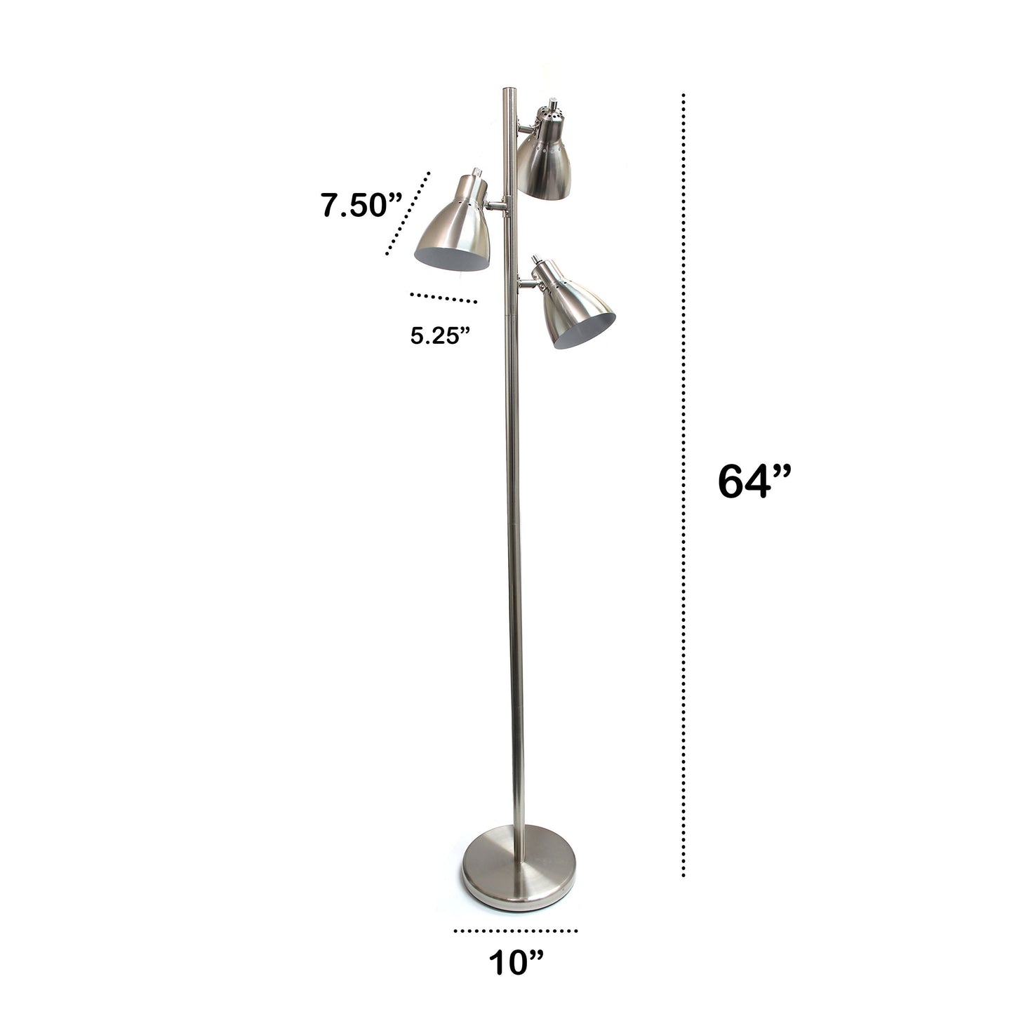 All The Rages Essentix 64" Brushed Nickel 3-Light Metal Tree Floor Lamp With Metal Adjustable Spotlight Shades