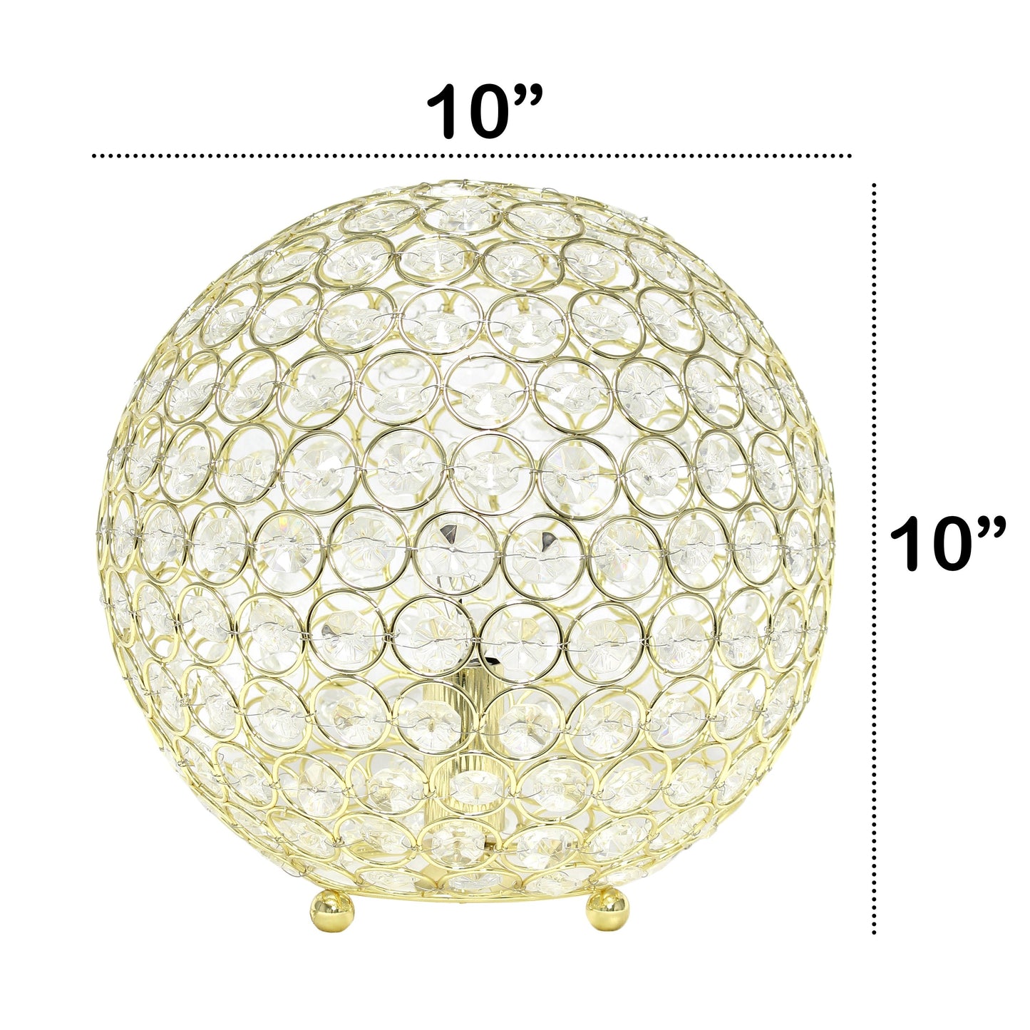 All The Rages Lalia Home 10" Gold Elipse Contemporary Metal Crystal Round Sphere Glamorous Orb Table Lamp