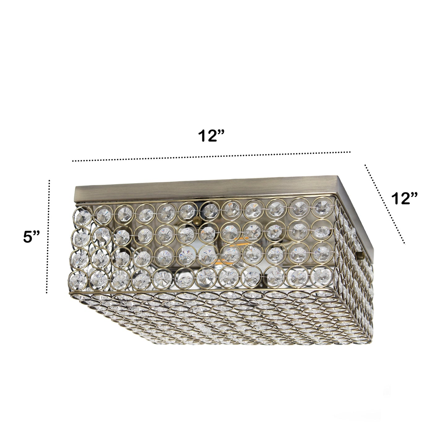 All The Rages Lalia Home 12" Antique Brass 2-Light Classix Glam Square Crystal & Metal Flush Mount Ceiling Light