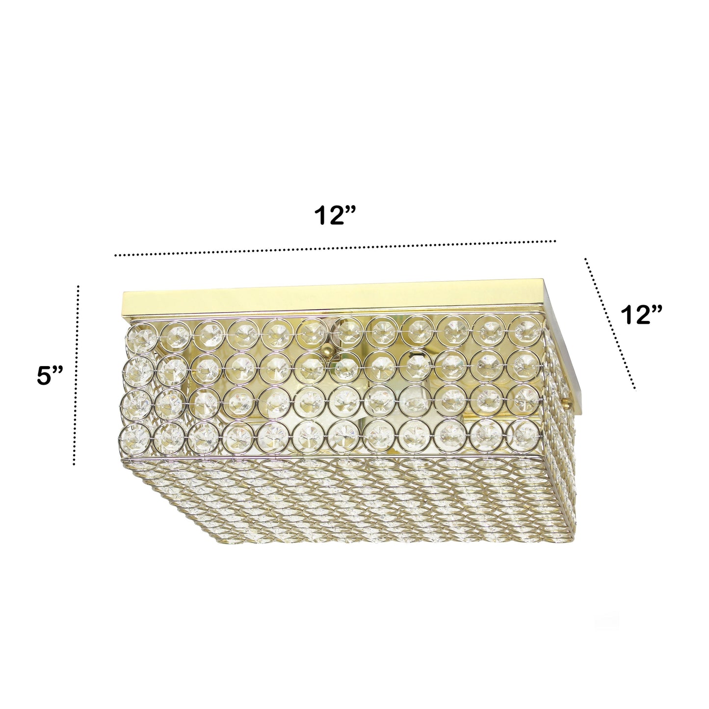 All The Rages Lalia Home 12" Gold 2-Light Classix Glam Square Crystal & Metal Flush Mount Ceiling Light