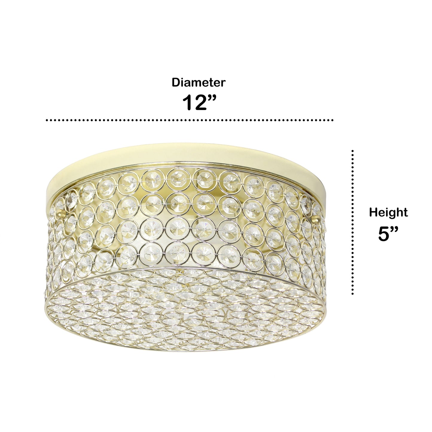 All The Rages Lalia Home 12" Gold Classix Glam 2-Light Round Crystal & Metal Flush Mount Ceiling Light