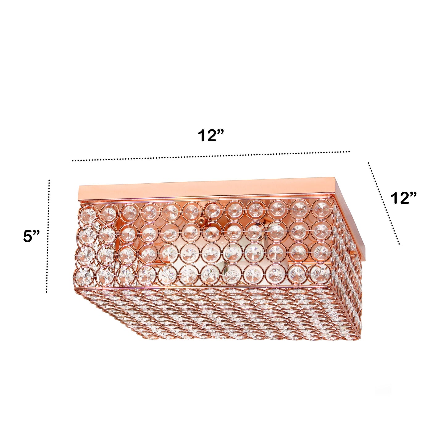 All The Rages Lalia Home 12" Rose Gold 2-Light Classix Glam Square Crystal & Metal Flush Mount Ceiling Light