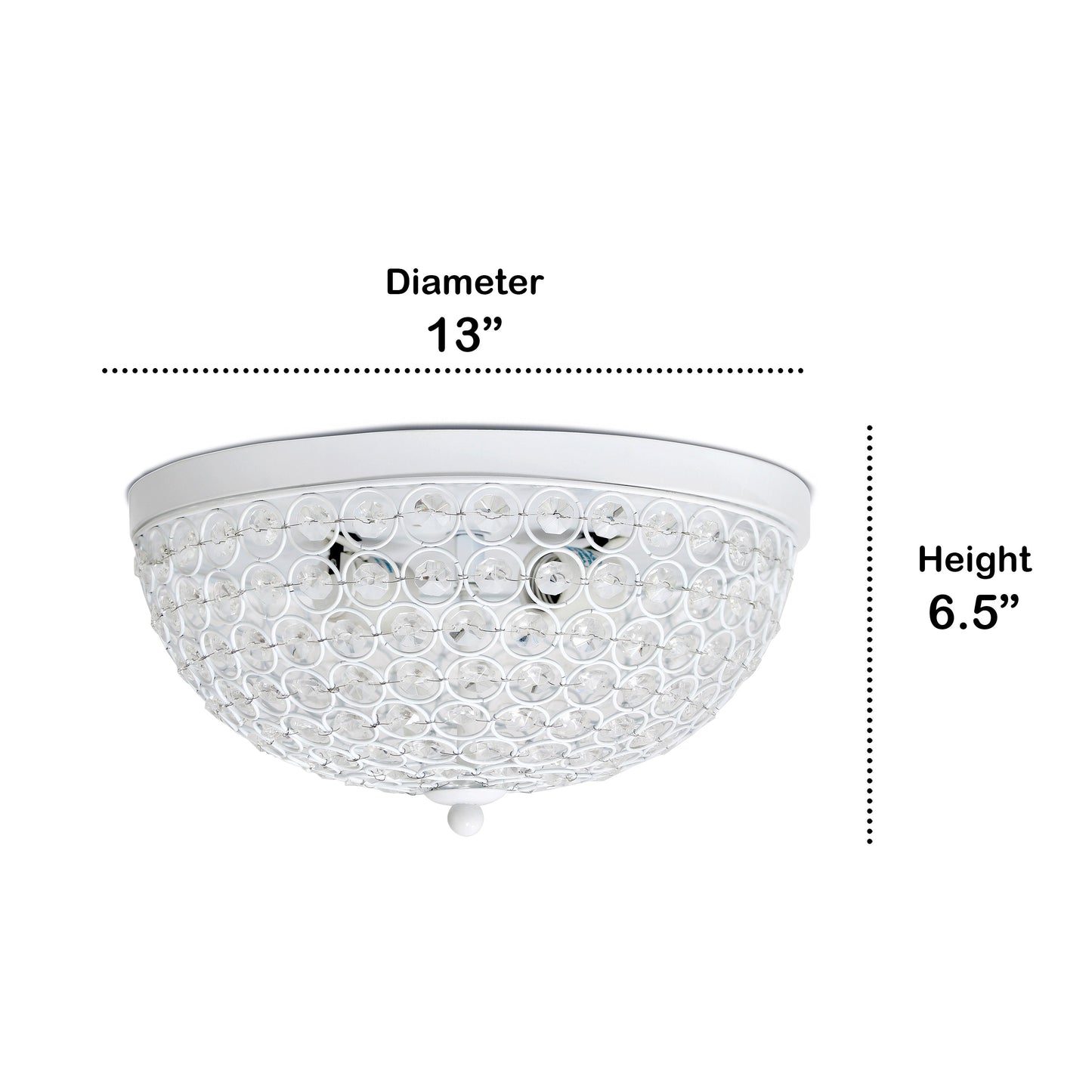 All The Rages Lalia Home 13" White Classix Crystal Glam 2-Light Decorative Dome Shaped Metal Flush Mount