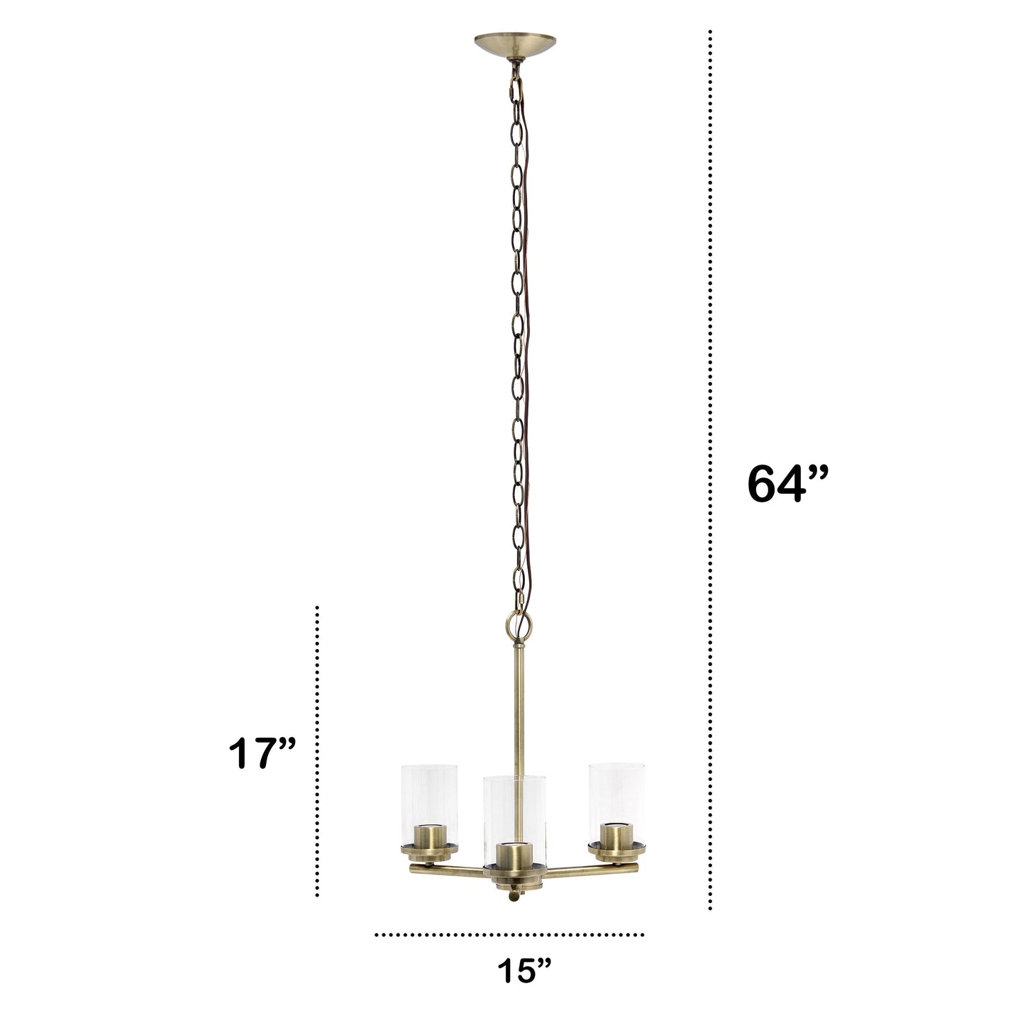 All The Rages Lalia Home 15" Antique Brass 3-Light Classic Contemporary Clear Glass & Metal Pendant Light