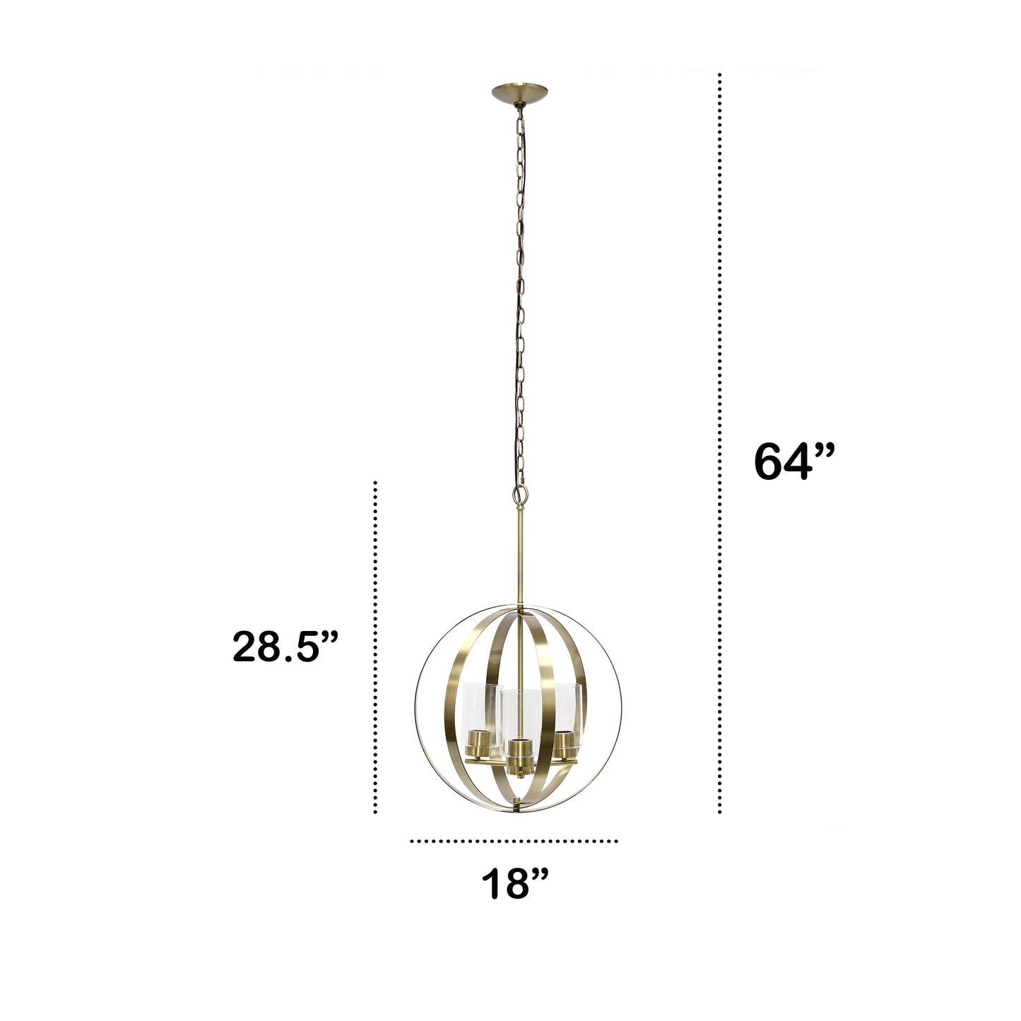 All The Rages Lalia Home 18" Antique Brass 3-Light Adjustable Industrial Globe Metal & Clear Glass Pendant Light