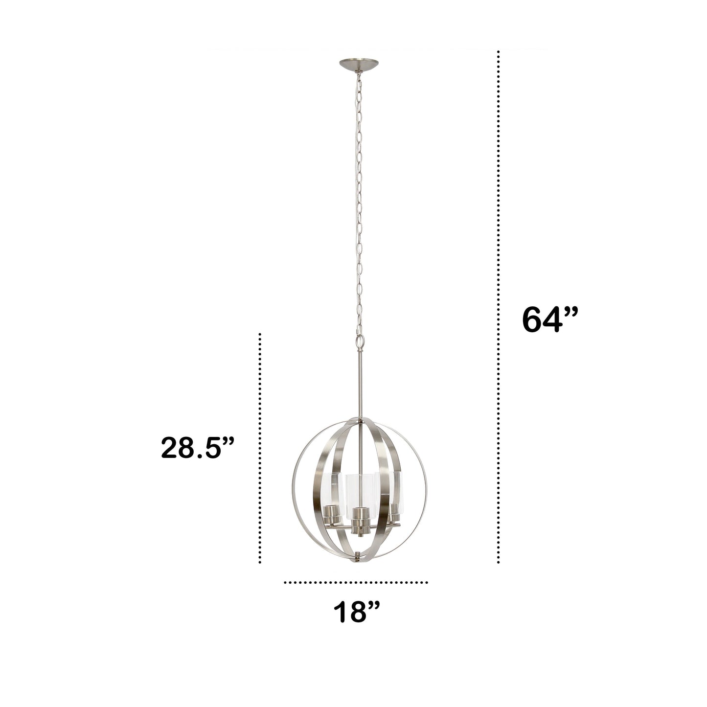 All The Rages Lalia Home 18" Brushed Nickel 3-Light Adjustable Industrial Globe Metal & Clear Glass Pendant Light