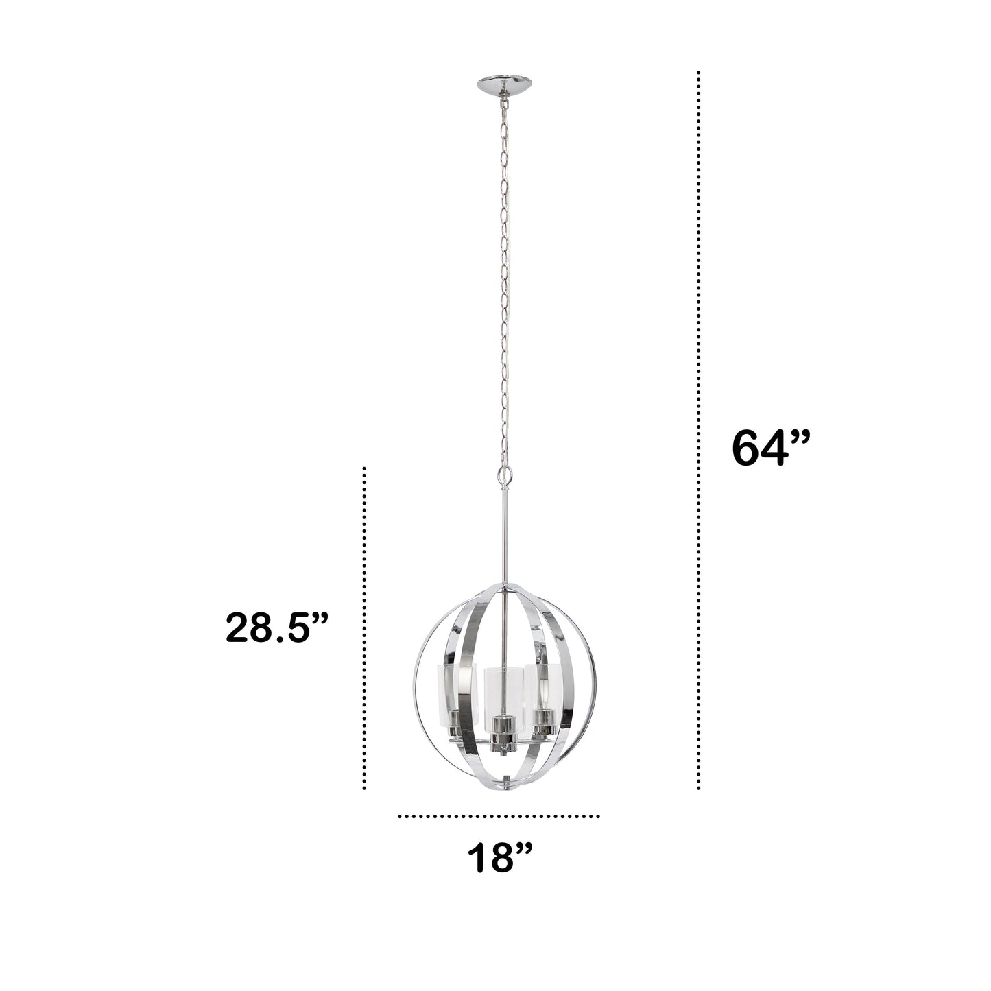 All The Rages Lalia Home 18" Chrome 3-Light Adjustable Industrial Globe Metal & Clear Glass Pendant Light