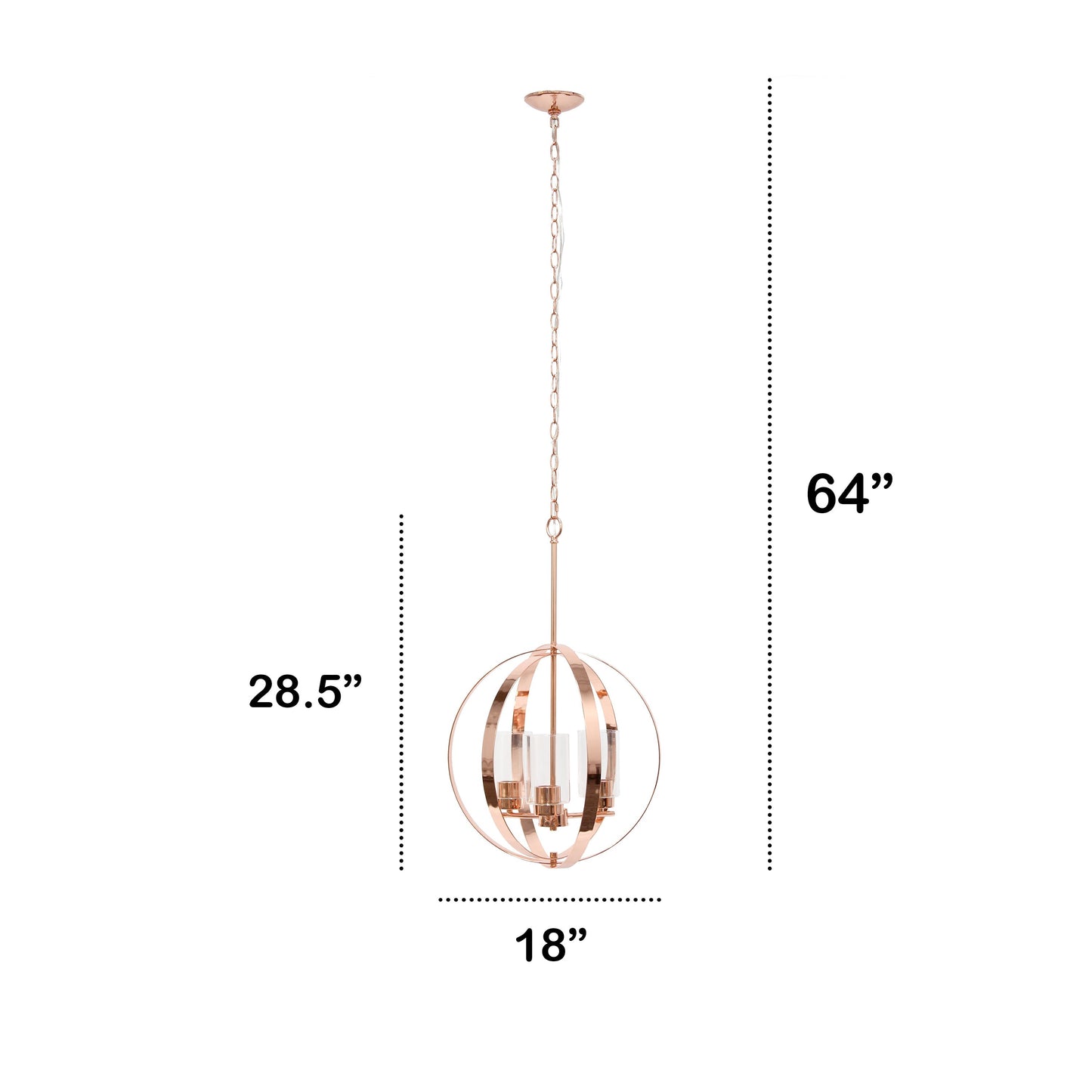 All The Rages Lalia Home 18" Rose Gold 3-Light Adjustable Industrial Globe Metal & Clear Glass Pendant Light