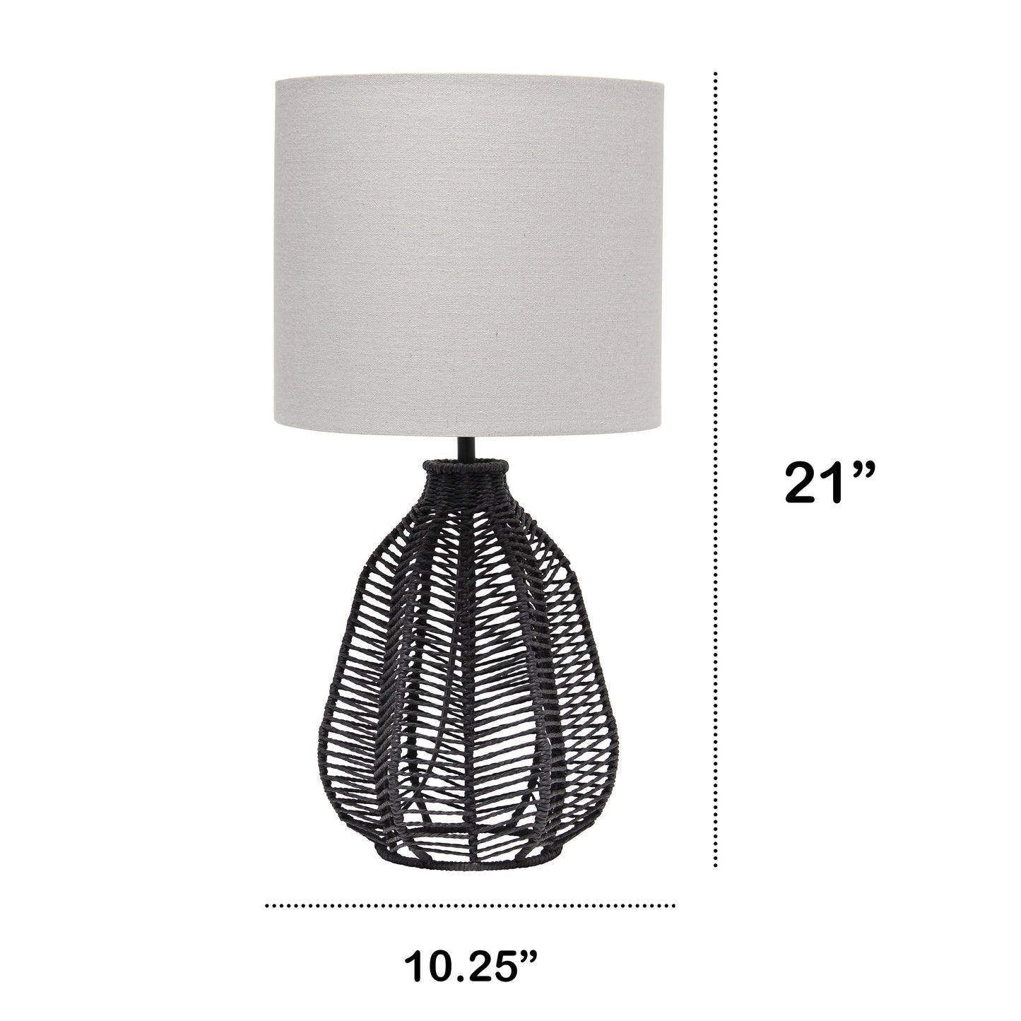 All The Rages Lalia Home 21" Black Vintage Rattan Wicker Style Paper Rope Table Lamp With Light Gray Fabric Shade