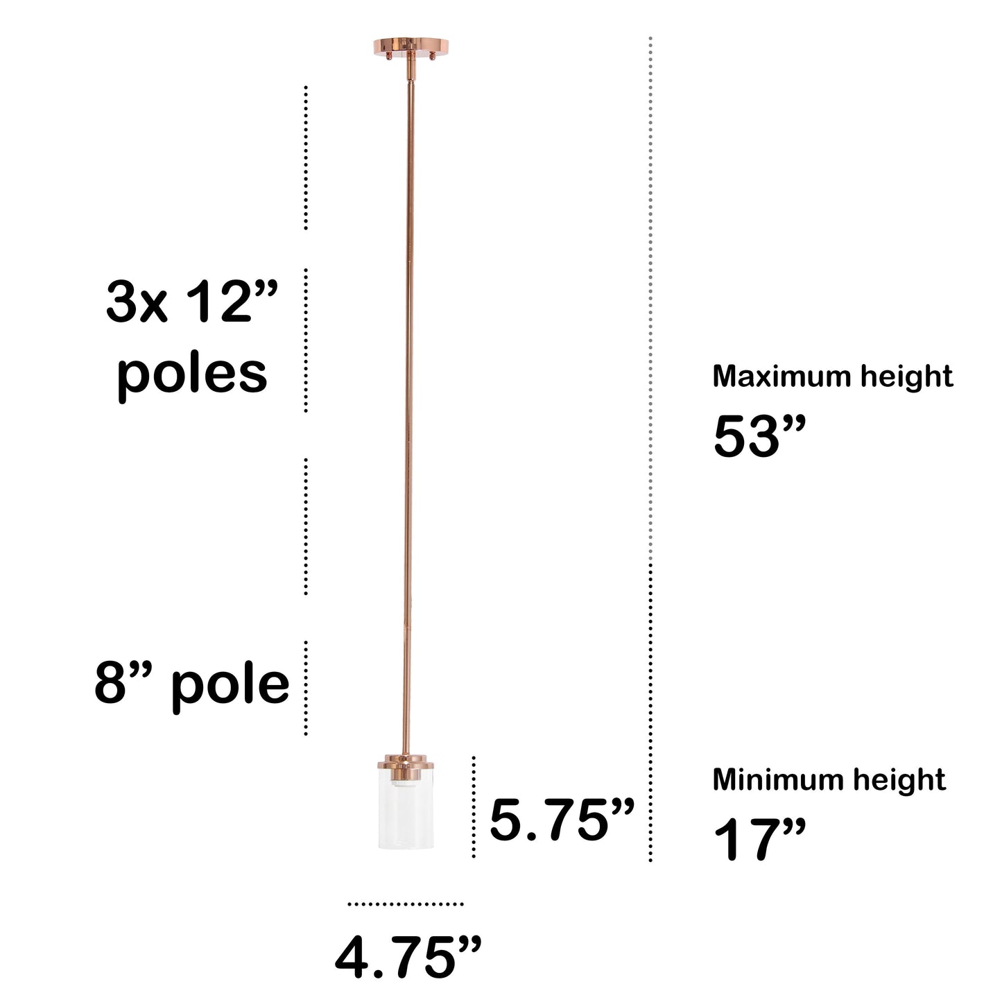 All The Rages Lalia Home 6" Rose Gold Minimal Industrial Farmhouse Adjustable Pendant Light With Clear Cylinder Glass Shade