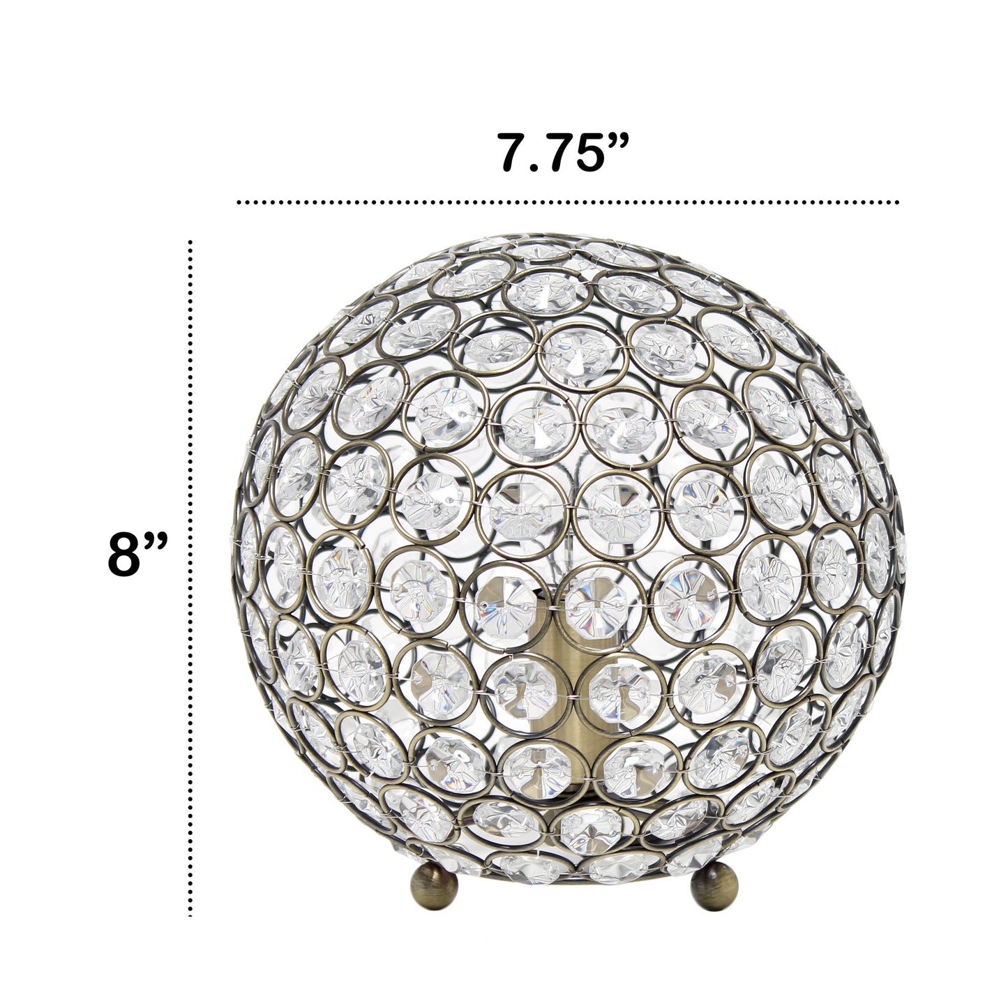 All The Rages Lalia Home 8" Antique Brass Elipse Contemporary Metal Crystal Round Sphere Glamorous Orb Table Lamp