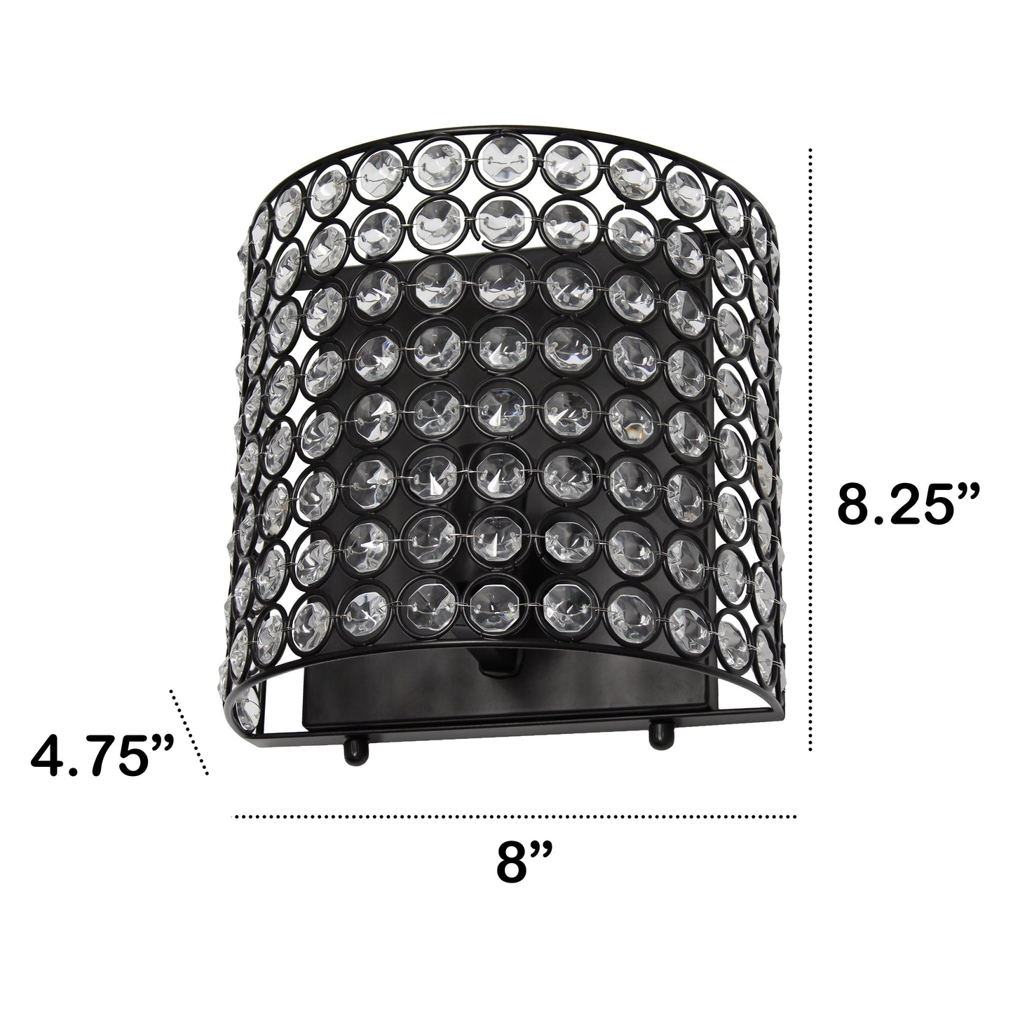 All The Rages Lalia Home 8" Black Modern Crystal & Metal Wall Sconce