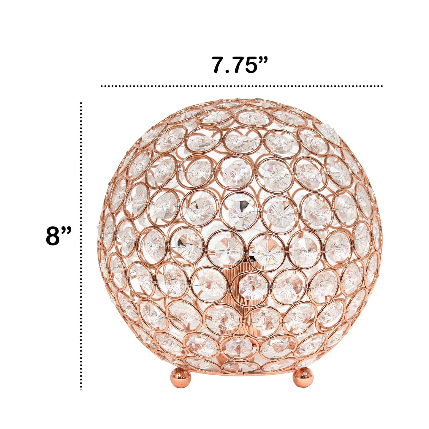 All The Rages Lalia Home 8" Rose Gold Elipse Contemporary Metal Crystal Round Sphere Glamorous Orb Table Lamp