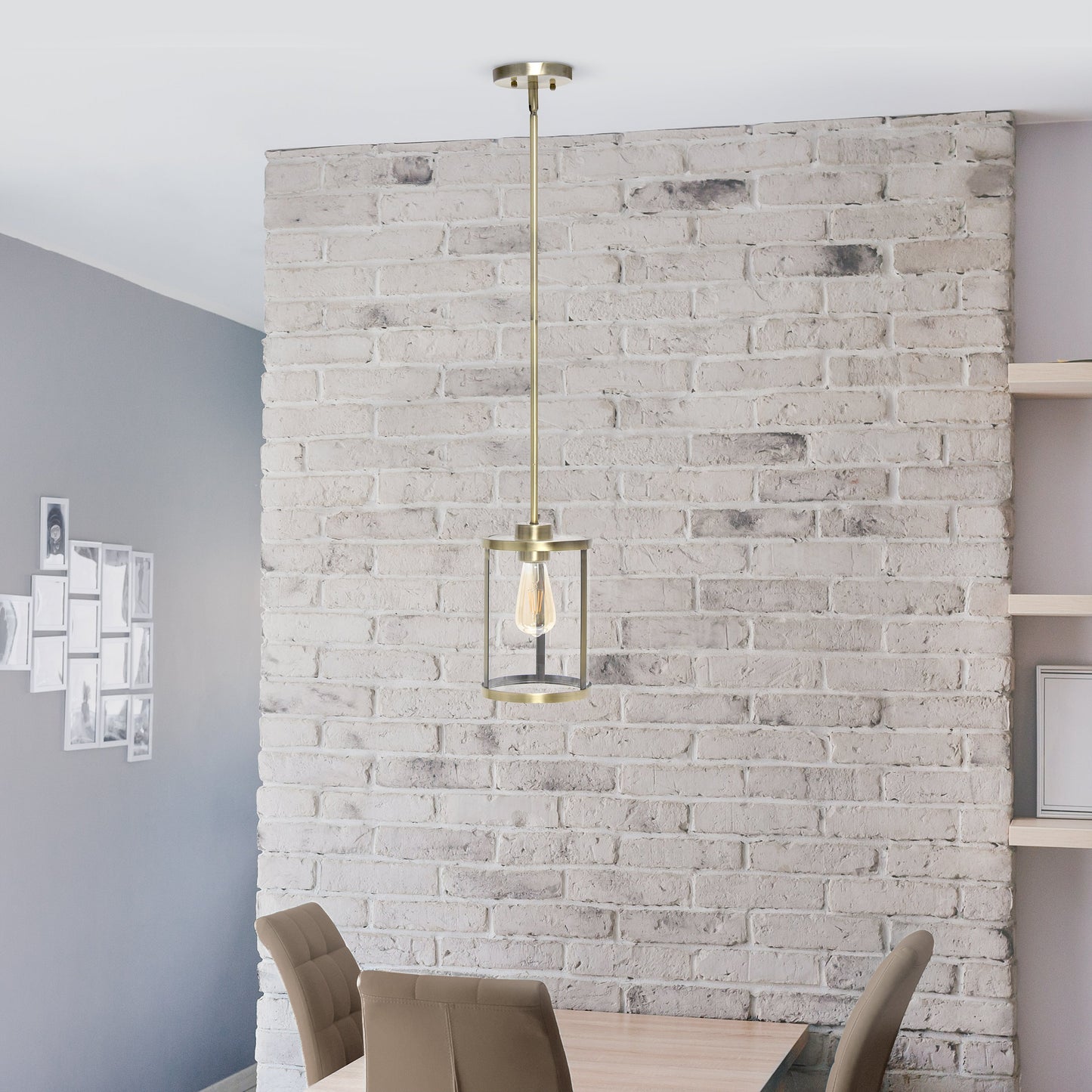 All The Rages Lalia Home 9" Antique Brass Farmhouse Adjustable Hanging Cylindrical Clear Glass Pendant With Metal Accents