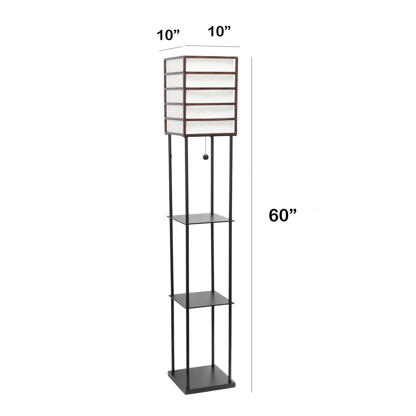 All The Rages Lalia Home Dark Wood Metal Etagere Floor Lamp With Storage Shelves & Linen Shade