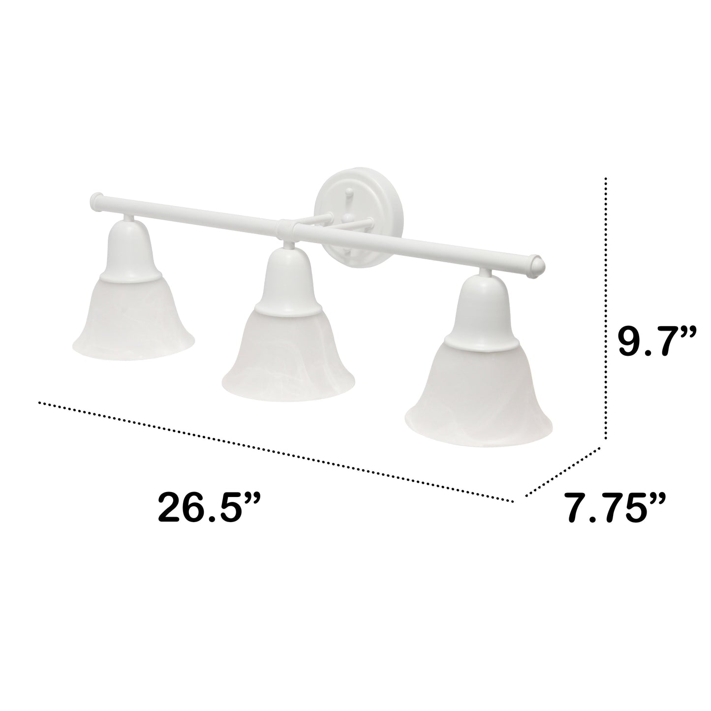 All The Rages Lalia Home Essentix White 3-Light Vanity Light With Bell-Shaped Alabaster White Glass Shades
