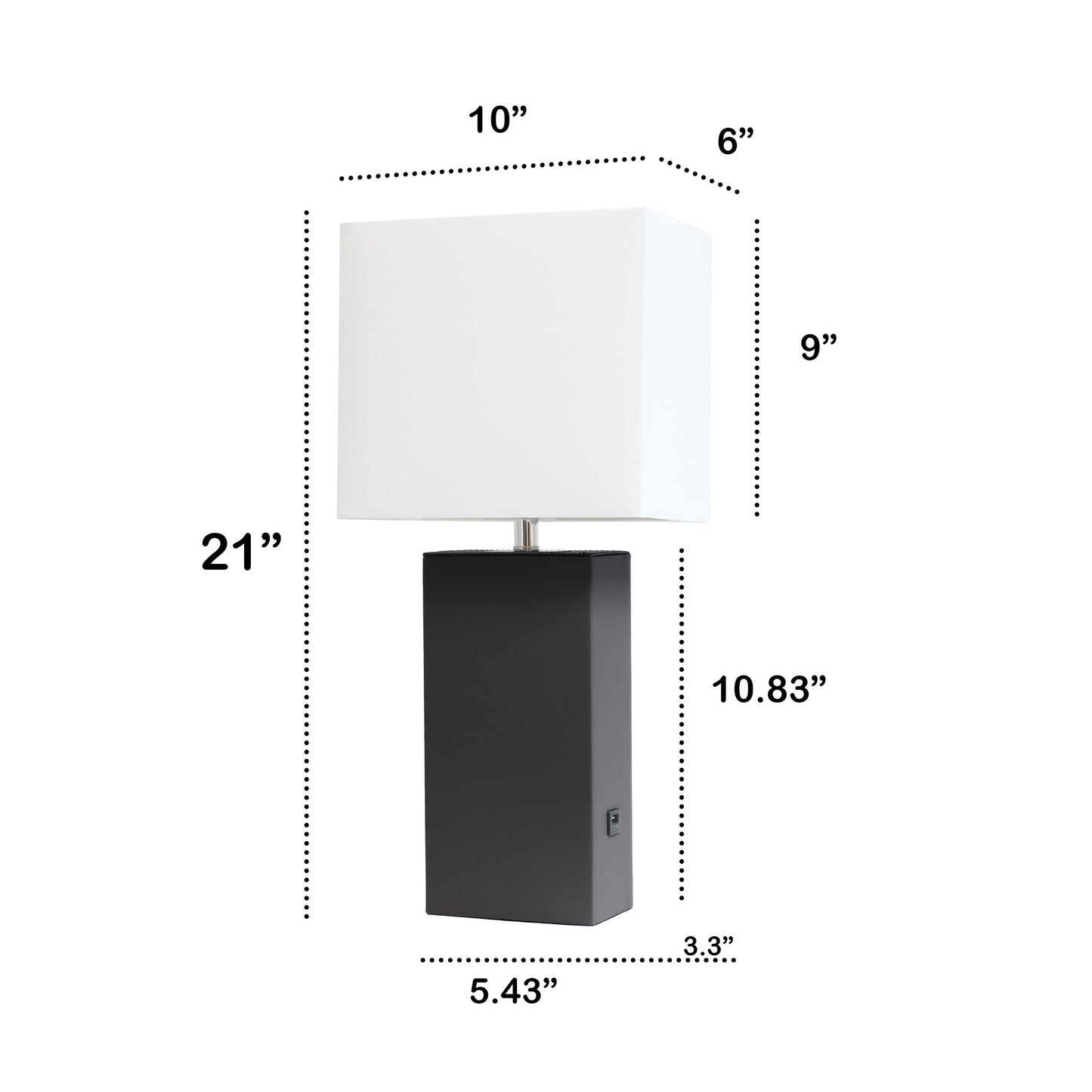 All The Rages Lalia Home Lexington 21" Black Leather Base Modern Home Décor Bedside Table Lamp With USB Charging Port