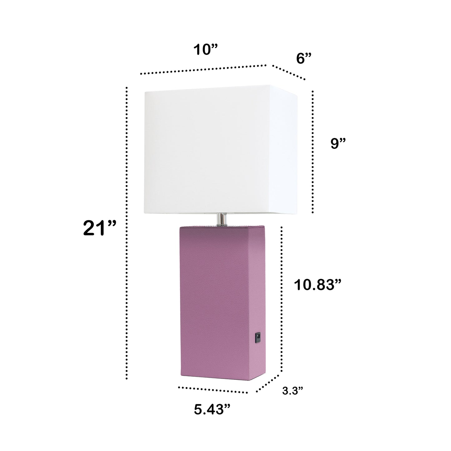All The Rages Lalia Home Lexington 21" Purple Leather Base Modern Home Décor Bedside Table Lamp With USB Charging Port